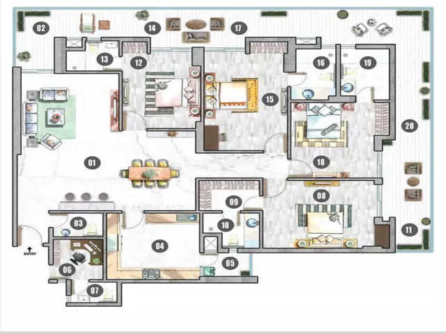 3 BHK Apartment + 3 Toilets